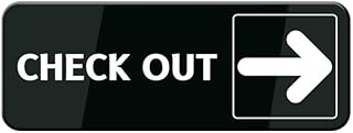 Check Out With Right Arrow Sign 10""X3"" Black White Acrylic - Self Stick Door Sign Wall Decal For Offices Businesses House Home