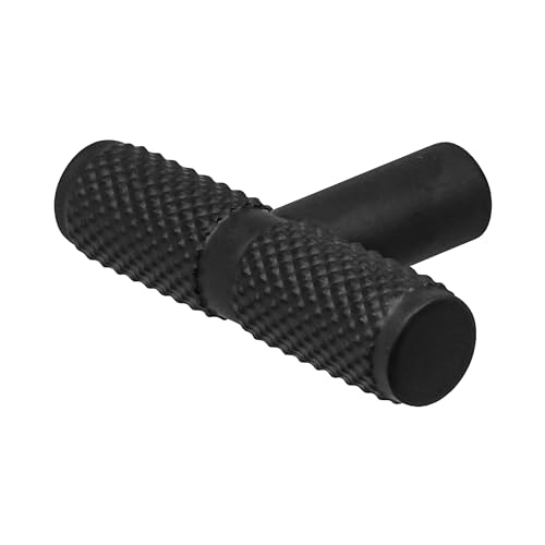 Decoranddecor Aurelia - Round Knurled Cupboard Handles | T-Bar Cabinet Handles | Kitchen Cupboard Pulls | Furniture Knobs - Matt Black - 50mm Single Hole Knob