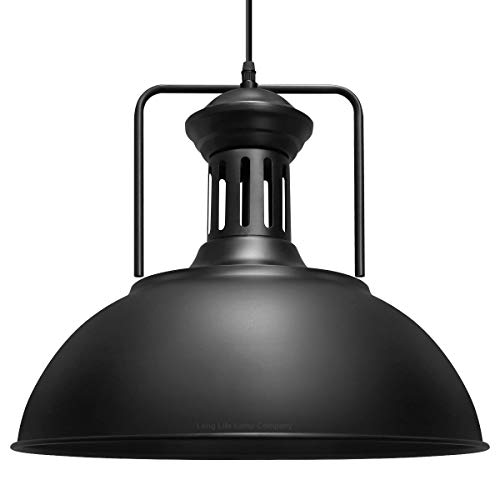 Long Life Lamp Company Industrial Old Factory Barn Pendant Light Large Dome Shade Black Metal M0151F
