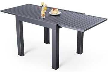 JUMMICO Tavolo da Giardino, Allungabile, Garden Table, in Alluminio, Tavolino da Balcone, Tavolo da Pranzo, da Esterno, Gambe Regolabili, 80 x 160 cm, Grigio Cioccolato
