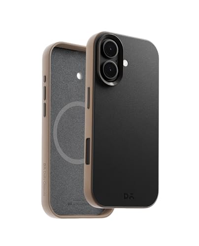 Image of DailyObjects Leatherite Case for iPhone 16 Compatible with Mag-Safe Wireless Charging | Black-Beige Hybrid Magnetic Back Cover