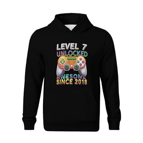 Kids Level 7 Unlocked Awesome Since 2018 7th Birthday Gaming Boys Girls Lightweight Kangaroo Pocket Fleece Hoodies2