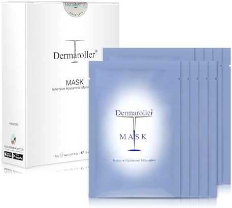 Dermaroller Hydrating Face Mask Sheets - 10 Pack with Hyaluronic Acid, Matrixyl & Vitamin E for Anti-Aging Skincare and Radiant Glow