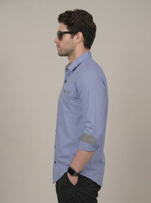 Image of Diverse Men's Cotton Blend Shirt with Pocket Design Spread Collar Full Sleeves Regular Fit and Standard Length | Comfortable Cotton Casual Shirt for Man