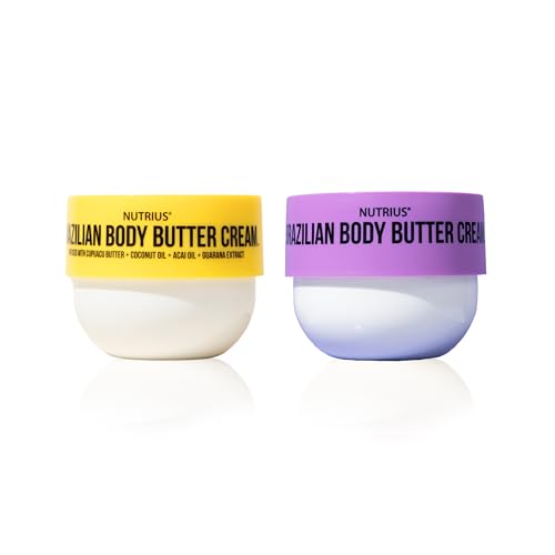 Nutrius Brazilian Body Butter Cream Variety Pack Hydrating Body Butter for Dry Skin with Acai Mango and Cupuacu Butters Deep Moisturizing Body Cream Coco Bliss & Botanical Bliss 6.76 oz (2 Pack)