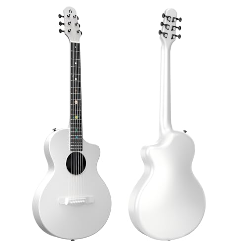 Natasha Asteroid Carbon Fiber 38-inch White Folk Guitar,Acoustic Guitars/Travel Guitars,Integrated Casting With Carbon Fiber Composite Material, light and portable