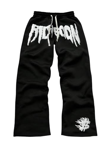 GORGLITTER Men's Baggy Sweatpants Y2k Graphic Drawstring Waist Wide Leg Track Pants with Pockets