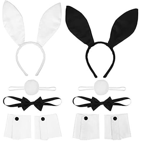 FRCOLOR Kaninchen Bunny Ohren Stirnband Fliege Schwanz Set Halloween Kostüm Kit Zubehör Cover