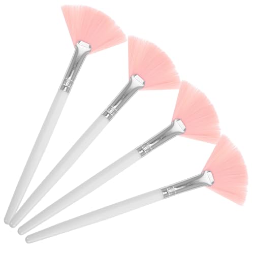 DOITOOL 4pcs Pink Long Handle Fan Face Makeup Brushes for Highlighting and Contouring, Soft Facial Brush Set for Women’s Beauty and Cosmetic Application
