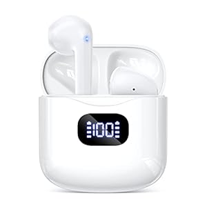 Wireless Earbuds, Bluetooth 5.3 Headphones 40Hrs Playtime with Charging Case, IPX5 Waterproof Stereo in-Ear Earphones with Microphone for iPhone Android Cell Phone Sports Workout, White
