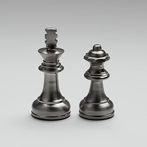 Iwis Metal Chess Pieces Only No Board In Unique Storage Box, Gifts For Men, Women, 32 Large Quadruple Weighted Chess Pieces, 2 Extra Queen, 2.6” King Staunton Heavy Piece, Chrome Silver-Metallic Black #TOP7