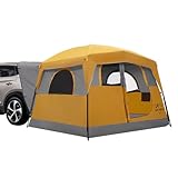 SanHima SUV Tent for Camping with Rainfly - 2 Door Design Waterproof PU3000mm Double Layer SUV Tailgate Tent for Van Jeep CUV Model Y, 10'L x 9'W x 6.6'H, Up to 6 Person, Orange & Gray