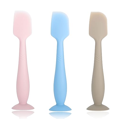 Image of Seeway Baby Diaper Cream Spatula, 3 pack Baby Diaper Cream Spatula Applicator, Silicone Baby Butt Paste Spatula for Newborn Babies (pink, blue, brown)