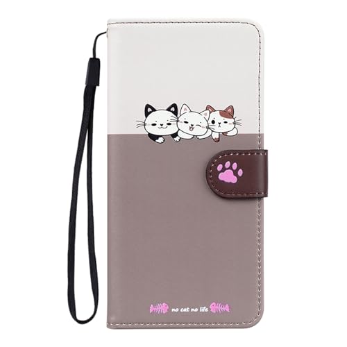 Butnyeoe Cover per Huawei P20 Lite Libro,Huawei P20 Lite Gatti Custodia,PU Pelle Protettiva Portafoglio Flip Case con Slot per Schede e Magnetica Supporto,Beige+Caffè