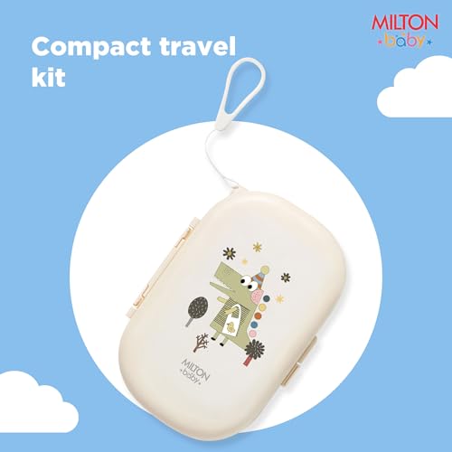 Image of Milton Baby 5-in-1 Travel Bottle Cleaner Kit I Bottle, Nipple & Straw Cleaner I BPA Free - Food Grade Silicone Brush,Compact Soap Dispenser,Drying Rack,Home And Travel Essential,Crocodile Print, Cream