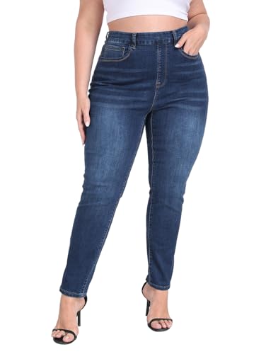 HDE Women's Plus Size Skinny Jeans Pull On Stretch Denim Jegging with Pockets