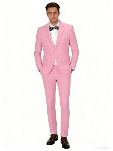 AIBUYTA Pink Mens Suit Set 2 Piece Formal Suits for Men Wedding Groomsmen Slim Fit Tuxedo Prom Blazer Pants Oufit Size 40