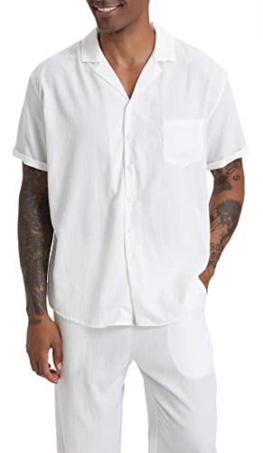 Men's Beach Clothes 2 Piece Outfits Sets Casual Short Sleeve Button Down Shirt Yoga Pants Vacation Suit Summer linen4