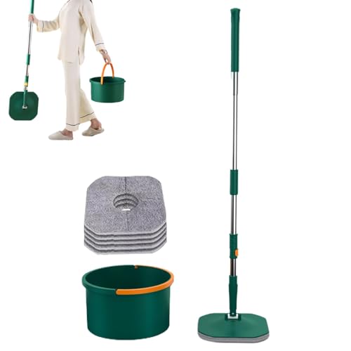 Sghtil Fregona Y Cubo Spinner,Fregona Y Cubo,Fregonas para limpieza de pisos multifunción | Fregona de polvo para pisos de madera con escurridor de herramientas de limpieza de pisos planos