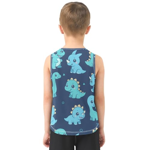 JUNZAN Blue Teal Dinosaur Blue Children Tank Top Sleeveless Kids Vest Toddler T-Shirt for Soccer Teenis Exercise Beach 3T3