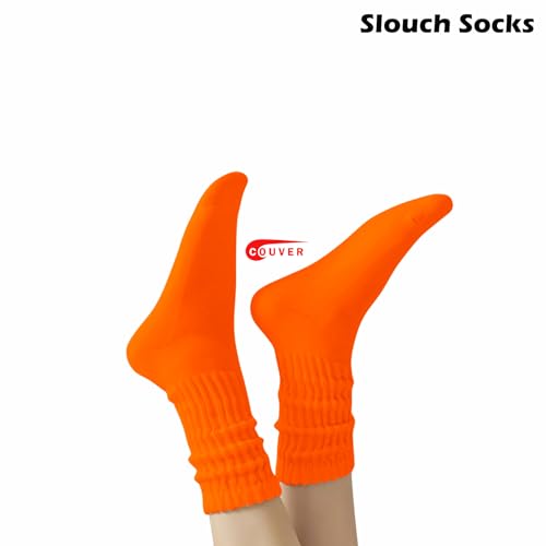 Image of COUVER Womens Scrunched Slouch Socks Soft Cotton Breathable Retro Crew or Knee High, Multiple Colors