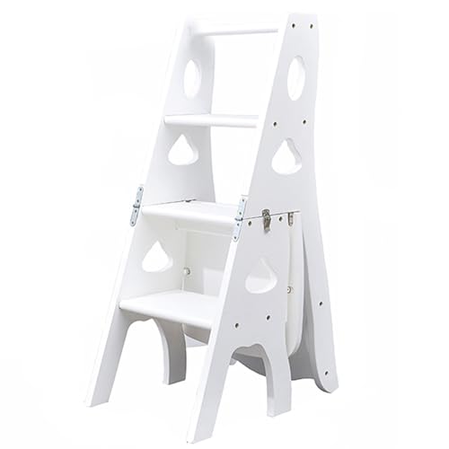 Silla de escalera plegable de madera portátil, taburete multifunción para uso en interiores y exteriores, ideal como estante de exhibición o soporte para flores, ahorra espacio y diseño ligero