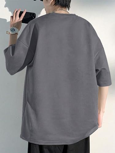 Men's Oversized Graphic Tee Letter Print Round Neck Drop Shoulder Shirts Pullover Vintage Distressed T Shirt2
