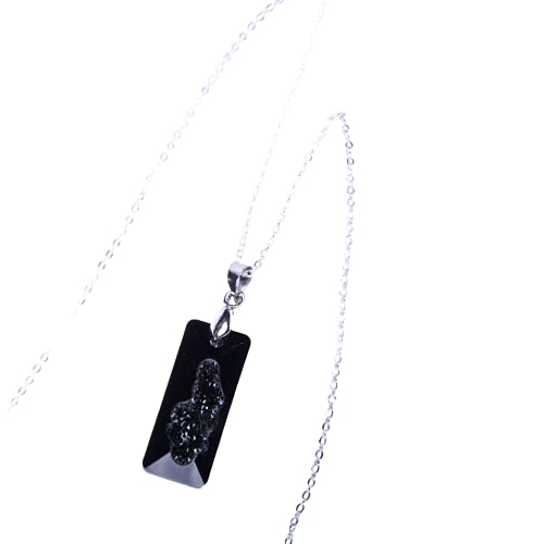 Crystal Art Project Jetblack Dazzling Crystal 26Mm Rectangle Pendant, 18" Silver-Toned Chain Necklace, Rhodium Finish #TOP3