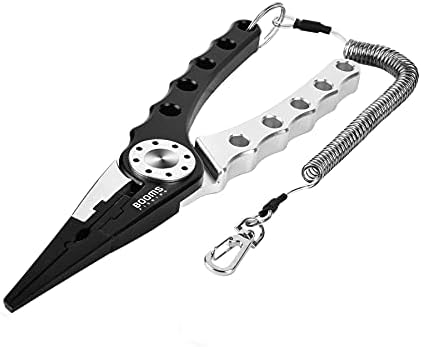 Booms Fishing X-series Fishing Pliers Aluminum Multi Tool,Hook Remover Braid Line Cutting and Split Rings with Coiled Lanyard