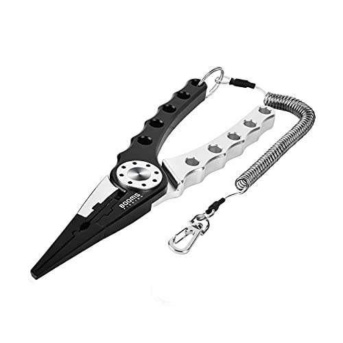 Image of Booms Fishing X1 Aluminum Fishing Pliers Saltwater, Surf Fishing Tackle Kit, Fishing Multitool Hook Remover Braided Fishing Line Cutting and Split Ring with Coiled Lanyard and Sheath