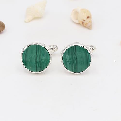 Mancuernillas de Malaquita en Plata 925 para Hombre miniatura 6