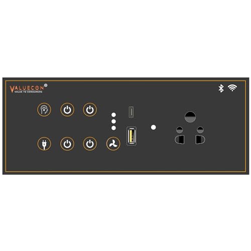 Image of i380 6 modular Smart Wifi Switch Board with 4 Switch,1 Fan,1 Socket, C & A type USB charging ports| App Control, Voice-controlled by Alexa, G. Home, G. Assistant-D.Grey