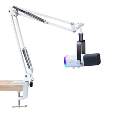SUNMON braço boom branco para fifine am8 - braço boom de microfone compatível com microfone fifine, braço boom de microfone fifine com clipe adaptador de parafuso de 3/8 "a 5/8", braço boom