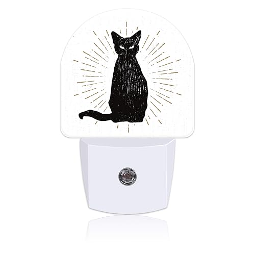 Image of Hand Drawn Black Cat Night Light Plug into Wall with Dusk to Dawn Sensor Cute Nightlight for Kid Girls Boys Women Men Room Decor, Hallway, Kitchen, Bathroom, Nursery, Stairs