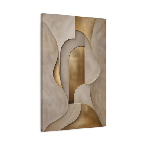 Grand tableau abstrait or et beige pour habiller un grand mur vide