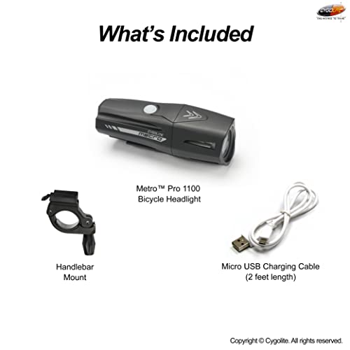 Cygolite Metro Pro – 1,100 Lumen Bike Light – 9 Night & Day Modes – Compact & Durable – Ip67 Waterproof – Secured Hard Mount – Usb Rechargeable Headlight – For Road, Mountain, Commuter Bicycles, Black #TOP6