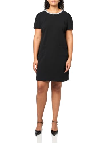 Image of Karl Lagerfeld Womens Sleeveless Embellished Neckline Scuba Crepe Front Pockets Shift Dress