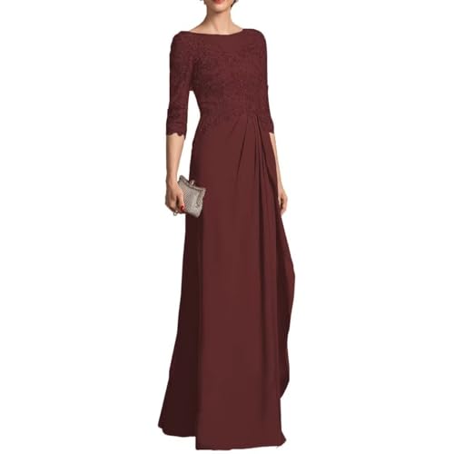 Mother of The Bride Dress 3/4 Sleeve Chiffon Laces Appliques Ruched Formal Evening Gowns