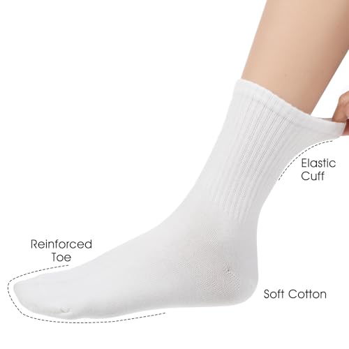3 Pairs Women Crew Socks LightWeight Thin Casual Calf Athletic Gym Aesthetic Mid Tube Socks White Slouch Neutral Soft Cotton Hosiery for Girls Workout Clothes Trouser Dress3