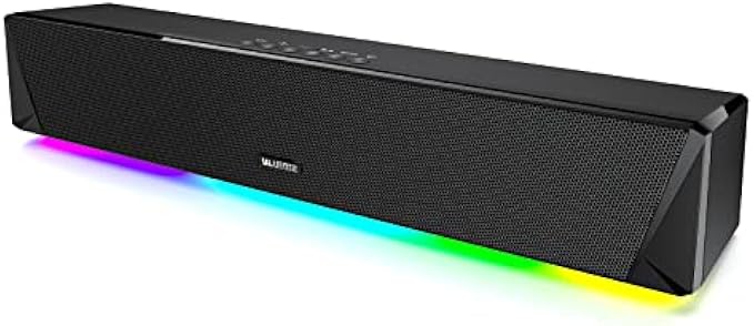Computer Speakers, Bluetooth Computer Soundbar, 3.5mm Aux-in Computer Speakers for Desktop Monitor, Computer Sound Bar with Deep Impactful Bass, Gaming Speakers for PC Powered by AC Adapter