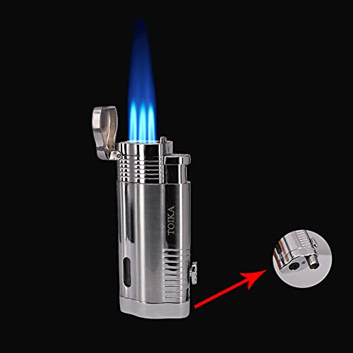 Toika 4-Finger Elegant Brown Leather Travel Cigar Case, Portable Cigar Humidor With Cigar Cutter And Cigar Lighter, Cigar Accessory Set, Cigar Gift Set #TOP2