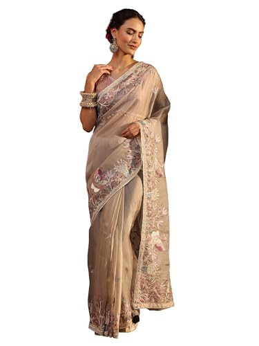 Image of Libas Embroidered Organza Saree With Unstitched Blouse Piece | Ethnic Wear |Wedding Dress | Ocassion Wear