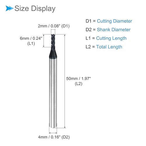CoCud Schaftfräser Vier Kanten Satz 2mm x 6mm Schneiden 4mm Schaft AlTiN Beschichtet P05 Karbid 4 Flöten CNC Router-Bits - (Anwendung: für Fräsen Edelstahl Gehärteter Stahl) 2Stk