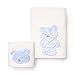 Coppia Asciugamani Viso e Ospite, in Morbida Spugna 100% Cotone, Decorati con Fantasia di Tenero Orsetto, Realizzato in Pelliccetta Ecologica e Inserti | Amici di Anna Collezioni (Azzurro)