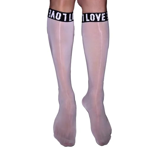 LESOYA Men's 8D Nylon Knee High Stockings Oil Shiny Glossy See-through Sheer Hosiery Socks