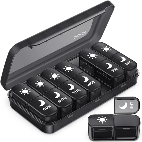 PULIV Large Pill Bottle Organizer, Supplement Organizer for Holding 6 Various Vitamins, Pill Box Case with Anti-Mixing & Wide Opening Design, Easy to Retrieve Meds, Includes 20 Pcs Stick-on Labels