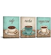 iHAPPYWALL 3 Pieces Coffee Kitchen Decor Wall Art Abstract Cafe Mocha Cappuccino Food Painting Pi...