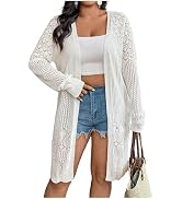 Verdusa Women's Plus Size Open Front Longline Cardigan Sweater Long Sleeve Hollow Out Knit Lightw...