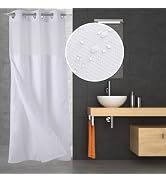 Ecoehoe 36" W x72“ L Hook Free Fabric Stall Shower Curtain with Polyester Snap-in Liner with Magn...