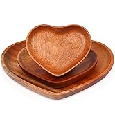 VieWood Heart Wood Plates Set of 3 | Serving Plates Fruit, Salad, Platter Vegetable Food Dish, Un...